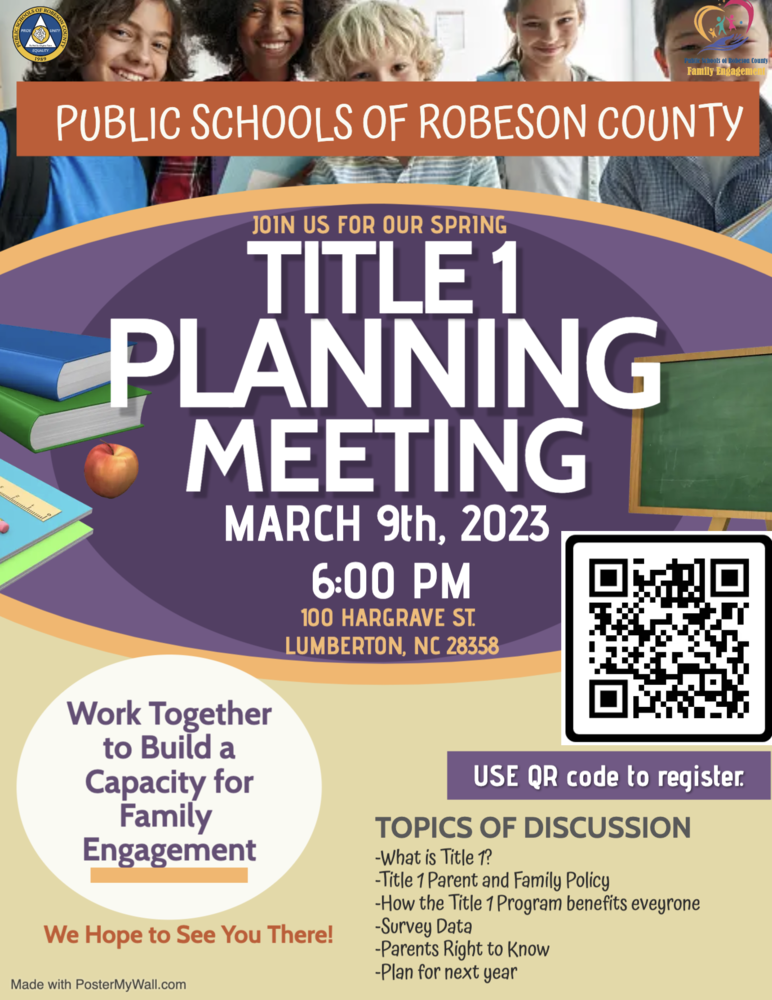 Title 1 Planning Meeting is March 9