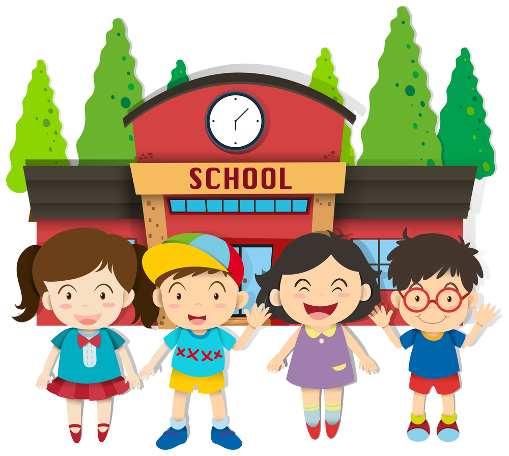 Kids in front of school