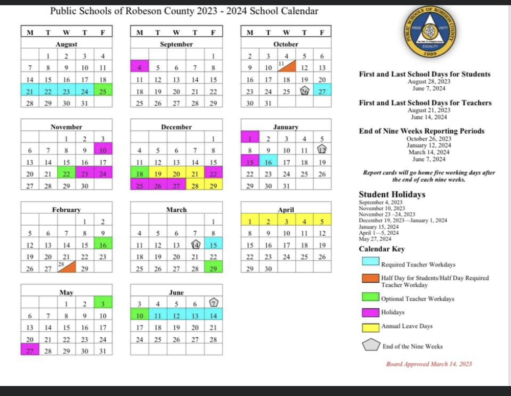 2023 2024 PSRC School Calendar Piney Grove Elementary