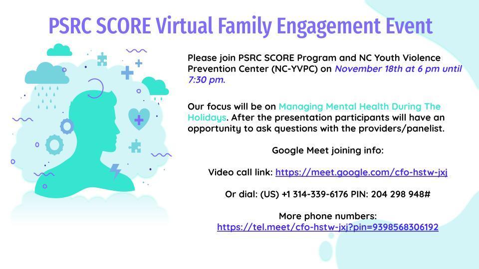 PSRC SCORE Virtual Family Engagement Event