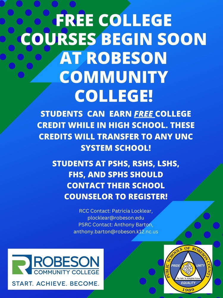 Robeson Community College to offer free college classes to PSRC high school students