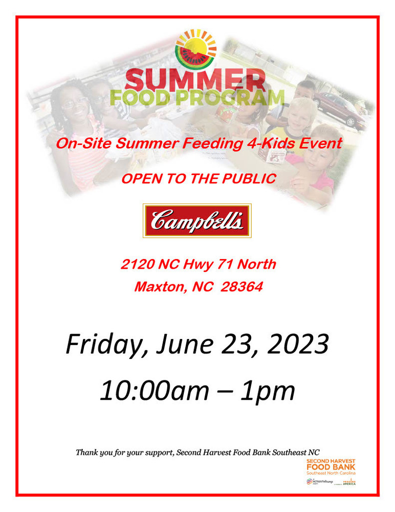 EVENT POSTPONED: Campbell's Soup-Maxton to host free on-site feeding event  on Friday at the plant | St. Pauls Elementary School