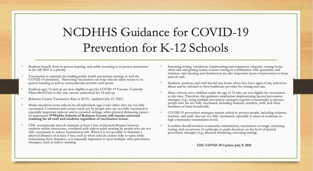 NCDHHS Guidance for COVID-19 Prevention for K-12 Schools