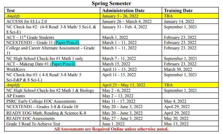 2021 -2022 TESTING CALENDAR | Lumberton Jr High School